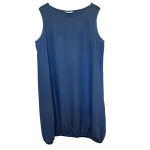 Bryn Walker Womens Linen Tunic Tank Dress Size L Elastic Hem Lagenlook Blue